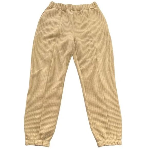 Topshop Women's Bubble Quilted Jogger Pants Size 8-10 US Camel Tan NWT Pockets - Picture 3 of 7